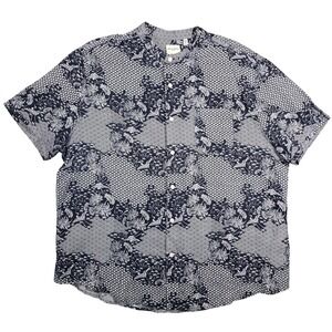 Murano Baird McNutt Linen Shirt Men XL Navy Japanese Crane Band Collar Short Slv